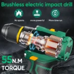 55N.M 10MM 23+1 Torque Brushless Electric Impact Drill Metal Ratchet Chuck Cordless Drill Electric Screwdriver DIY Power Tools - Image 4