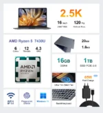 Ninkear A15 Pro Laptop 16 inch 2560*1600 Screen 120Hz Refresh Rate AMD Ryzen 5 7430U 6 Cores Max 4.3GHz 16GB RAM 1TB SSD - Image 6