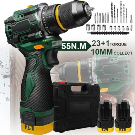 55N.M 10MM 23+1 Torque Brushless Electric Impact Drill Metal Ratchet Chuck Cordless Drill Electric Screwdriver DIY Power Tools