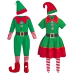 Christmas Family Matching Outfit Boy Girl Elf Xmas Costume Adult Green Red Party Tops Pants Hat Belt Outfit Cosplay Clothing Set