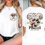 Disney Mickey Mouse Pirate Print T-shirt Boys and Girls Casual Fashion Short Sleeve Family Parent-Child Tops Men and Women