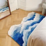 Blue Sea Wave Flocking Rug Bedroom Rug Corridor Area Floor Pad Mat Doormat Aesthetic Home Decor - Image 3