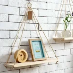 1Set Wood Hanging Shelves Swing Hanging Hemp Rope Wall Shelve Mounted Floating Home Living Room Plant Flower Pot Tray Storage - Image 6