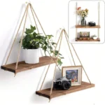1Set Wood Hanging Shelves Swing Hanging Hemp Rope Wall Shelve Mounted Floating Home Living Room Plant Flower Pot Tray Storage