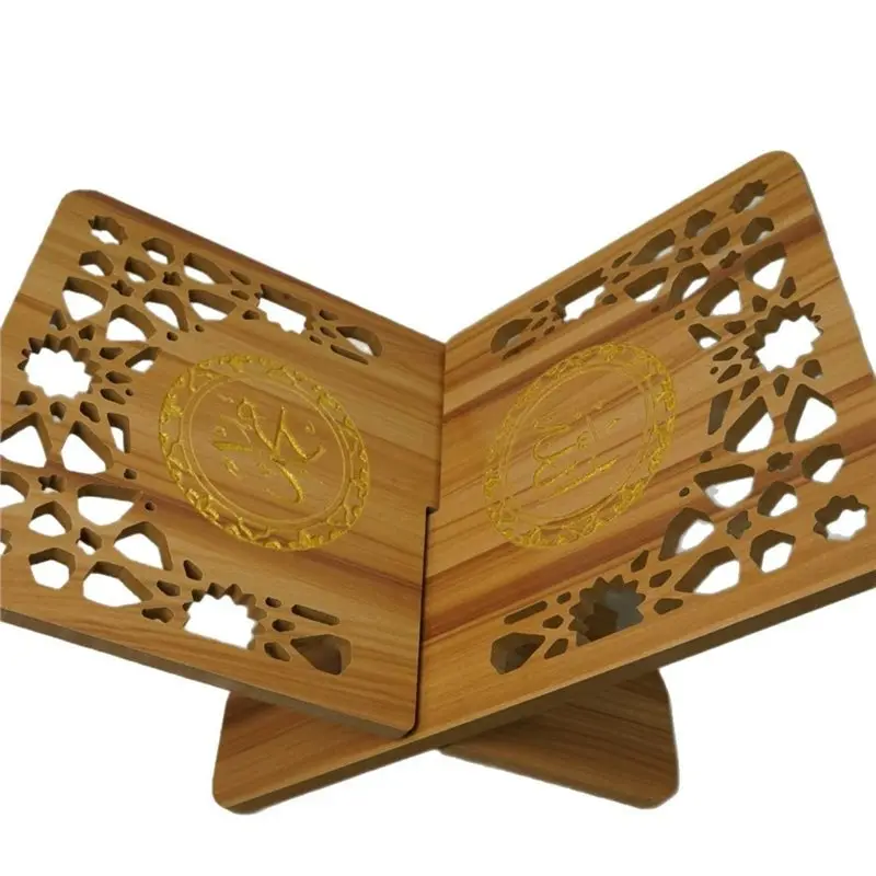 kf-S100be80a74784fe49fcc0a45427a9b0ah AT43-Wooden Quran Holder Elegant Design With Hollow Out Flower For Desk Organization Storage Space - Image 1