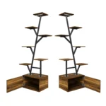 Comanlai Metal Wood Plant Shelf Open Shelf Organizer Display Stand Rustic Indoor Plant Stand with Grow Lights Room Decoration - Image 6