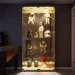 Comanlai Standing Glass Display Cabinet,4-Layer Decorative Shelves,LED Lighting,Display Stands with 2 Doors,for Living Room