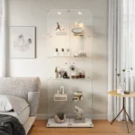 Comanlai 5 Layer Glass Display Cabinet with LED Lights and 2 Doors Column-shaped Display Cabinet for Living Room Display Stands - Image 4