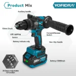 YOFIDRA 900N.M 3200RPM Brushless Electric Impact Drill 13mm Hammer Drill Cordless Screwdriver Tool For Makita 18V Battery Pin - Image 6