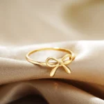 Dainty Gold Plated Bow Rings for Women Mother Daughter Friendship Ribbon Knot Ring Aesthetic Bowknot Wedding Bands Jewelry Gift - Image 4