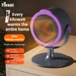 Portable mini heater with two-level warm air adjustment is suitable for use on home and office desks as well as a foot warmer