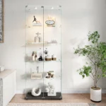 Comanlai 5 Layer Glass Display Cabinet with LED Lights and 2 Doors Column-shaped Display Cabinet for Living Room Display Stands - Image 6