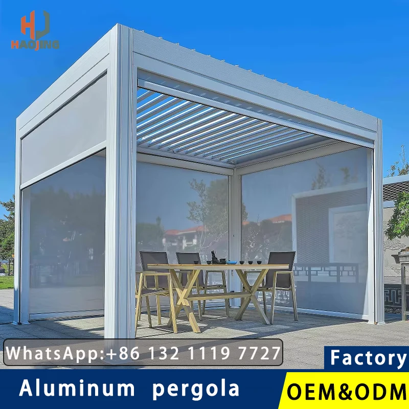 kf-S300b1ee8fdbe4ce092a0c8e9256b56b8Z Outdoor Garden Gazebo Sun Room Waterproof Aluminum Pavillion 4x3 3x6 Electric Metal Louvred Pergola Bioclimatica roof Customized - Image 1