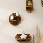 1/2-tier Wooden Shelves Oval Charcoal Color Floating Wall Shelf Display Stand Boho Home Decor Ledge Storage Rack for Living Room