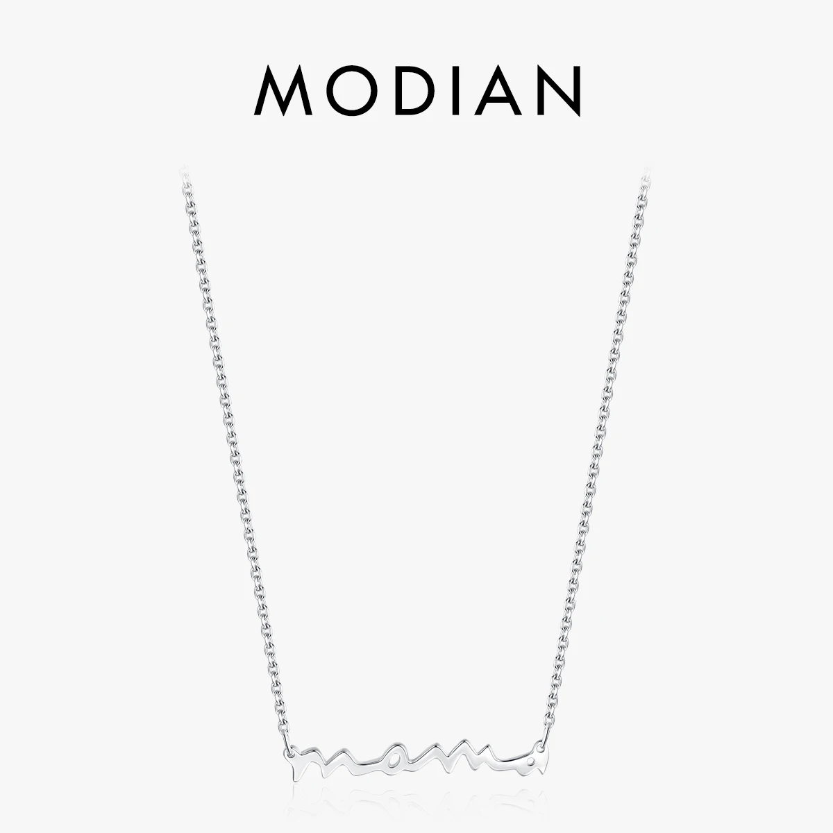 kf-S35ab956887594a9682e952f15b89d6b16 MODIAN Classic Design 925 Sterling Silver Letter Mama Pendant Necklace For Women Mom Mama Mother's Day birthday Christmas Gift - Image 1