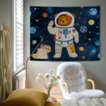 Blue cosmic starry sky space bear Home decoration wall hanging fabric decorative family rooms bedrooms background friend's gift