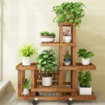 6 Tier Wood Plant Stand Vertical Carbonized Multiple Holder Indoor Outdoor Patio - Image 3