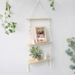 2-tier Floating Wall Shelf With Wooden Beads Home Decoration Boho Plant Flower Pot Tray Nordic Room Swing Display Shelf Art Gift - Image 3