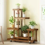 6 Tier Wood Plant Stand Vertical Carbonized Multiple Holder Indoor Outdoor Patio - Image 2