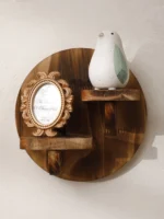 1/2-tier Wooden Shelves Oval Charcoal Color Floating Wall Shelf Display Stand Boho Home Decor Ledge Storage Rack for Living Room - Image 4