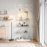 Comanlai 5 Layer Glass Display Cabinet with LED Lights and 2 Doors Column-shaped Display Cabinet for Living Room Display Stands - Image 5