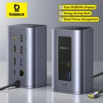 Baseus 12-in-1 USB C HUB to HDMI 4K@60Hz Dual Display USB 3.2 Adapter with RJ45 SD TF PD 100W Docking Station for Window Mac Hub