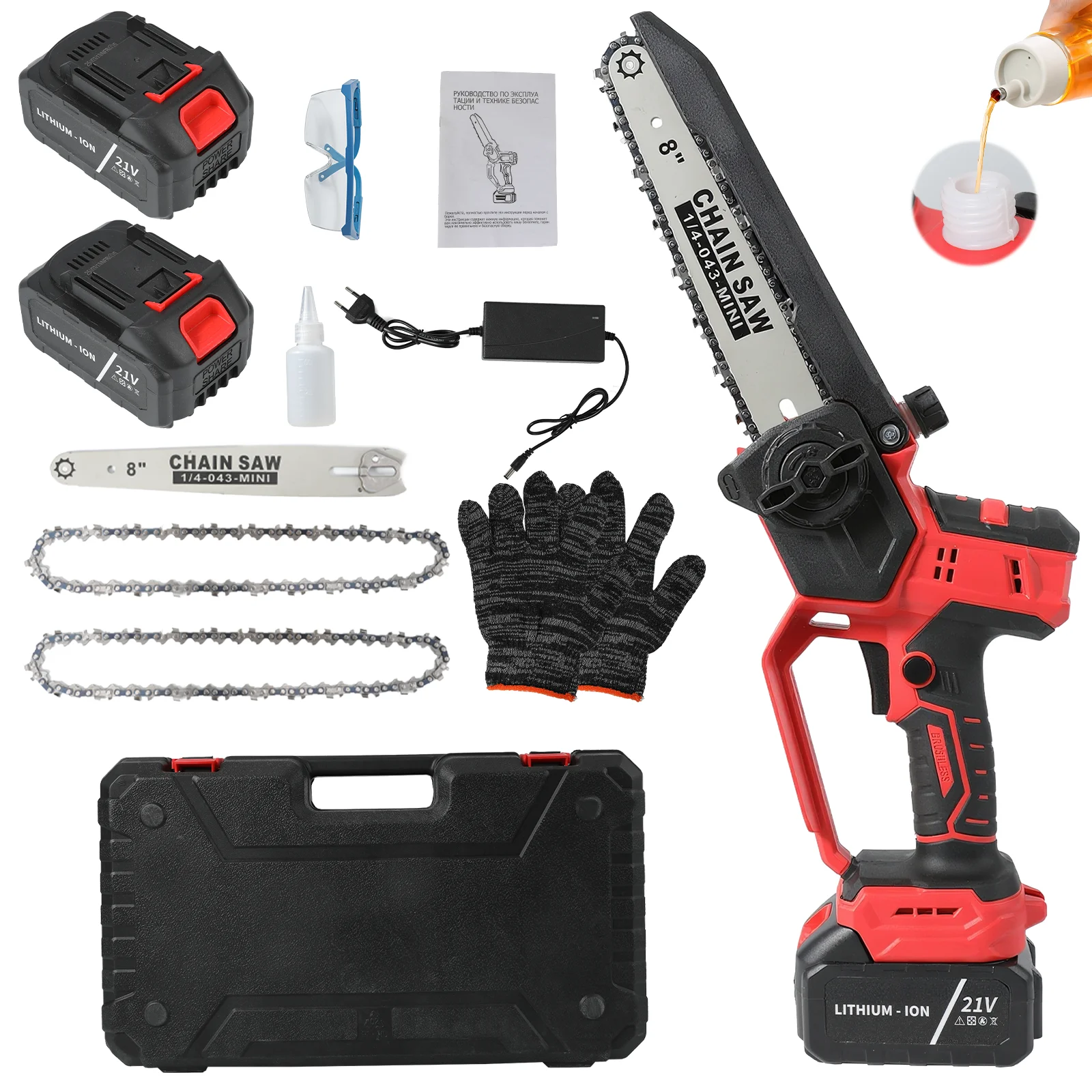 kf-S5b9504823c57421f85d91dd864246195S Brushless 8Inch Electric Saw Automatic Oiler Handheld Garden Pruning Chainsaw Woodworking Tools - Image 1