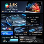 Ninkear N16 Pro Gaming Laptop 13th Intel i7-13620H 16-inch 2.5K IPS 120Hz Computer 32GB DDR4+1TB SSD WiFi 6 Fingerprint Unlock - Image 2