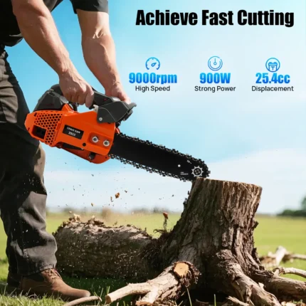 900W Gasoline Chainsaw 30cm 25.4CC 2-Stroke Powerful Portable Cordless Chainsaw for Wood Cutting Logging Gardening