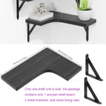 Rustic Wooden Corner Floating Shelf Wall-Mounted Storage Display Rack for Home Decor Kitchen Bathroom Bedroom Living Room - Image 2