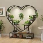 Rosahqnda Plant Stands with Glowing Lights, Creative Metal Plants Stand with Cabinet, Multi-tier metal Frame & wood flower stand - Image 4