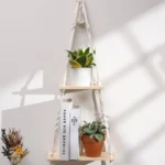 2-tier Floating Wall Shelf With Wooden Beads Home Decoration Boho Plant Flower Pot Tray Nordic Room Swing Display Shelf Art Gift