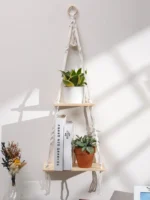 2-tier Floating Wall Shelf With Wooden Beads Home Decoration Boho Plant Flower Pot Tray Nordic Room Swing Display Shelf Art Gift