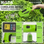 HILDA 2-in-1 Handheld Hedge Trimmer Electric Grass Trimmer Lightweight Shrub Trimmer Green Garden Bush Trimmer Cordless - Image 2