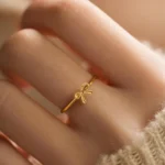 Dainty Gold Plated Bow Rings for Women Mother Daughter Friendship Ribbon Knot Ring Aesthetic Bowknot Wedding Bands Jewelry Gift - Image 2