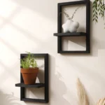 Black Wooden Floating Wall Shelf Square Plant Flower Pot Tray Display Stands Boho Home Decor Shelf for Bedroom Living Room Gifts