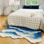 Blue Sea Wave Flocking Rug Bedroom Rug Corridor Area Floor Pad Mat Doormat Aesthetic Home Decor - Image 5