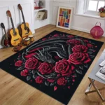 Dragon Rose Crystal Rug, 800gsm Velvet, Black Red Art Print, Elegant Office Decor, Large Floor Mat - Image 6