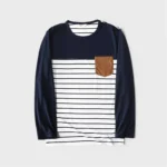 PatPat Family Matching Outfits Couple Mosaic Contrast Striped Long-sleeve Women's Dresses and T-shirts Family Clothes Sets - Image 4