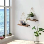 1Set Wood Hanging Shelves Swing Hanging Hemp Rope Wall Shelve Mounted Floating Home Living Room Plant Flower Pot Tray Storage - Image 2