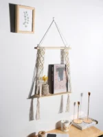 2-tier Floating Wall Shelf With Wooden Beads Home Decoration Boho Plant Flower Pot Tray Nordic Room Swing Display Shelf Art Gift - Image 5