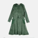 Velour set with polar fleece pocket family clothing dress top and romper overall suspender children green elegant bust shrink - Image 6