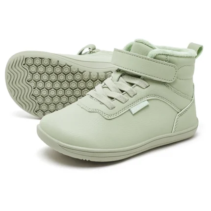 HOBIBEAR Unisex Winter Barefoot Boots Kids Wide Toe Box Faux Fur Lined Ankle Sneakers Artificial Leather Matching Family Shoes