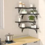 Rustic Wooden Corner Floating Shelf Wall-Mounted Storage Display Rack for Home Decor Kitchen Bathroom Bedroom Living Room - Image 4