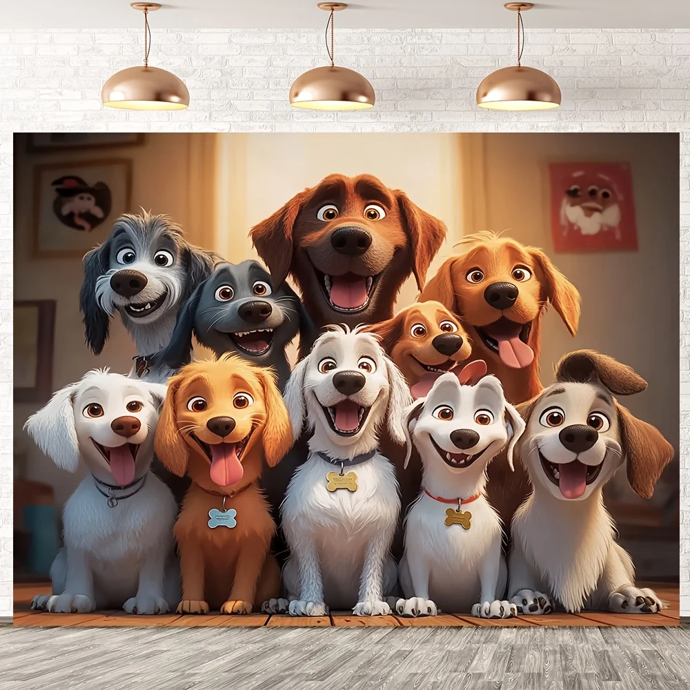 kf-Sa1f9ca6f466d48059dc81a9537f99fd81 Happy Dog Group Tapestry Cute Puppy Faces Pet Family Wall Art Home Decor Living Room Free Hooks Included Elevate Your Space - Image 1