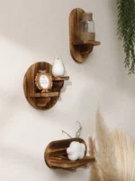 1/2-tier Wooden Shelves Oval Charcoal Color Floating Wall Shelf Display Stand Boho Home Decor Ledge Storage Rack for Living Room - Image 3