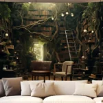 Retro Gothic-style bookshelf pattern Home decoration wall hanging fabric for family rooms bedrooms background friend's gift - Image 6