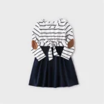 PatPat Family Matching Outfits Couple Mosaic Contrast Striped Long-sleeve Women's Dresses and T-shirts Family Clothes Sets - Image 3