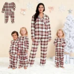 Christmas Matching Pajamas Set Plaid Print Adults Kids Matching Outfit Turn-down Collar Button Shirt+Trousers Pyjama Family Look