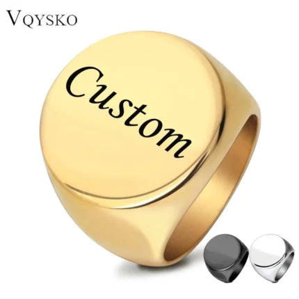 Customized Signet Ring Engrave Name Logo Photo Jewelry Stainless Steel Round Men Women For Family Wedding Personalized Gifts